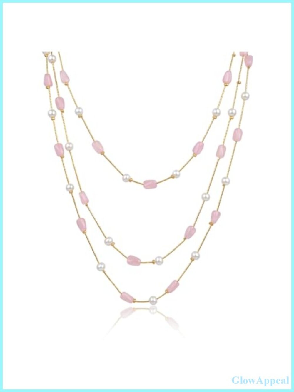 Long Glass Bead Faux Pearl Copper Chain Necklace 67 Inch Handmade Boho